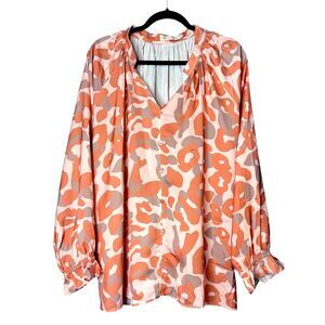 Grace+Emma Womens Coral Jungle Queen Leopard Print Top 3XL Flowy Ruffles Animal